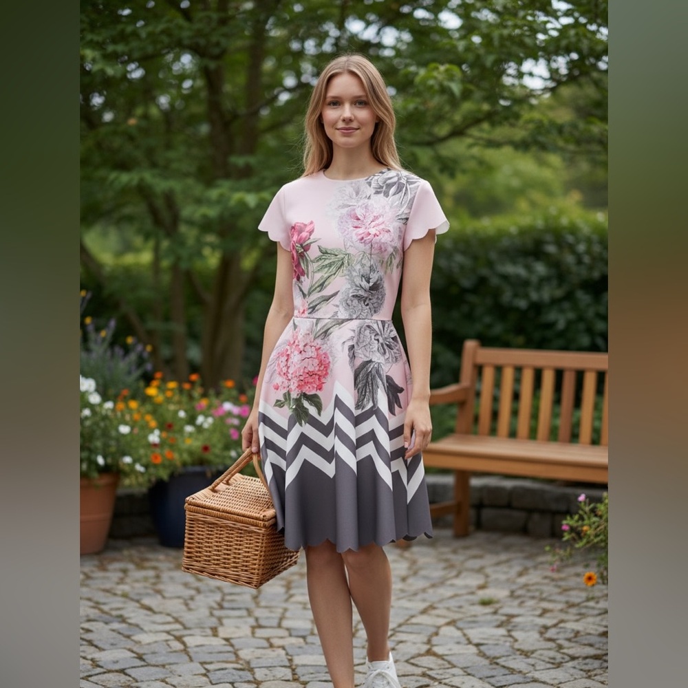 Ted Baker Haiilie Palace Gardens Scalloped dress size 1 US 4